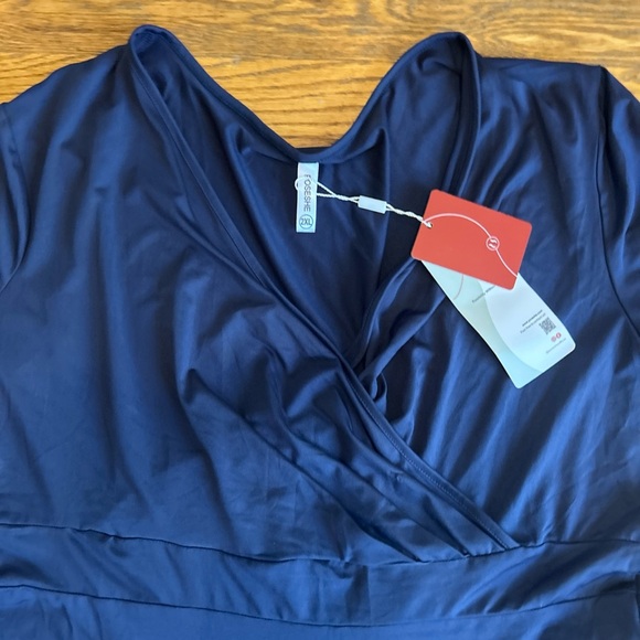 NWT Women's Navy Blue Wrap Bodice Crossover Dress Boho Feminine Plus Size 2X - Picture 3 of 3